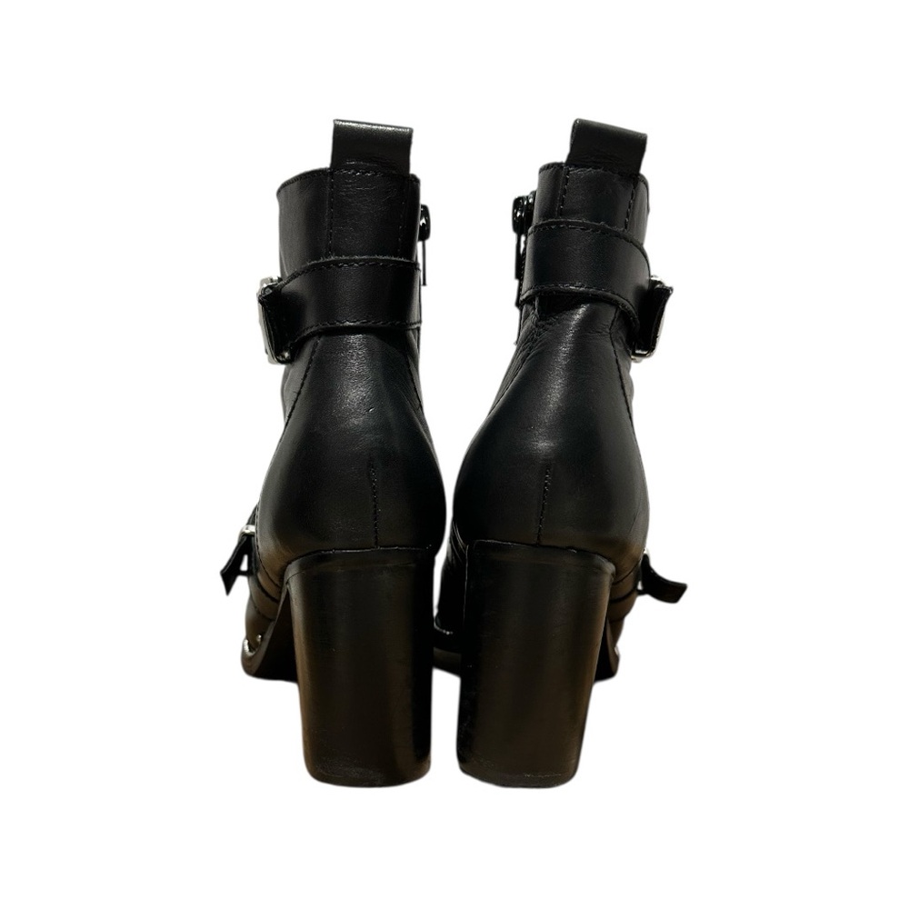 Steve Madden Halle Moto Buckle Black Leather Pointed Toe Zipper Booties - Picture 6 of 14